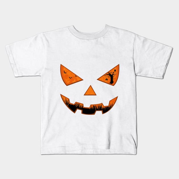 Orange Pumpkin Face Halloween Costume Kids T-Shirt by hilu